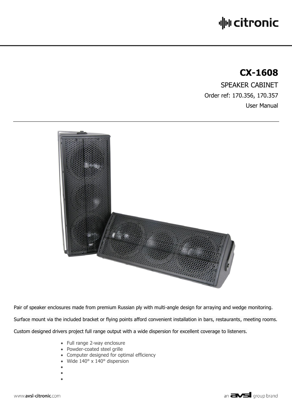 AVSL Citronic CX-1608 User Manual | 2 pages