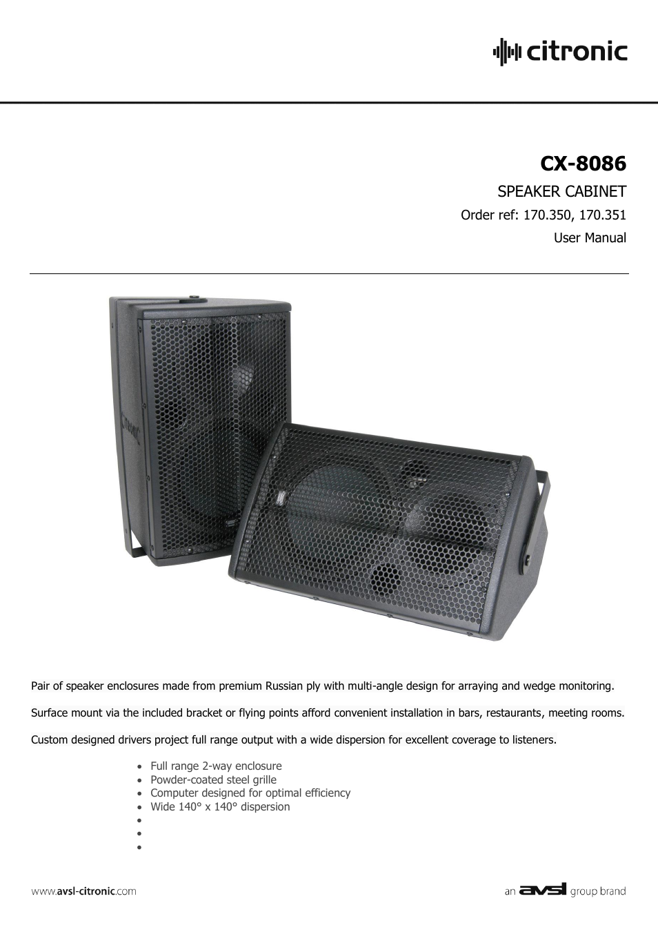 AVSL Citronic CX-8086 User Manual | 2 pages