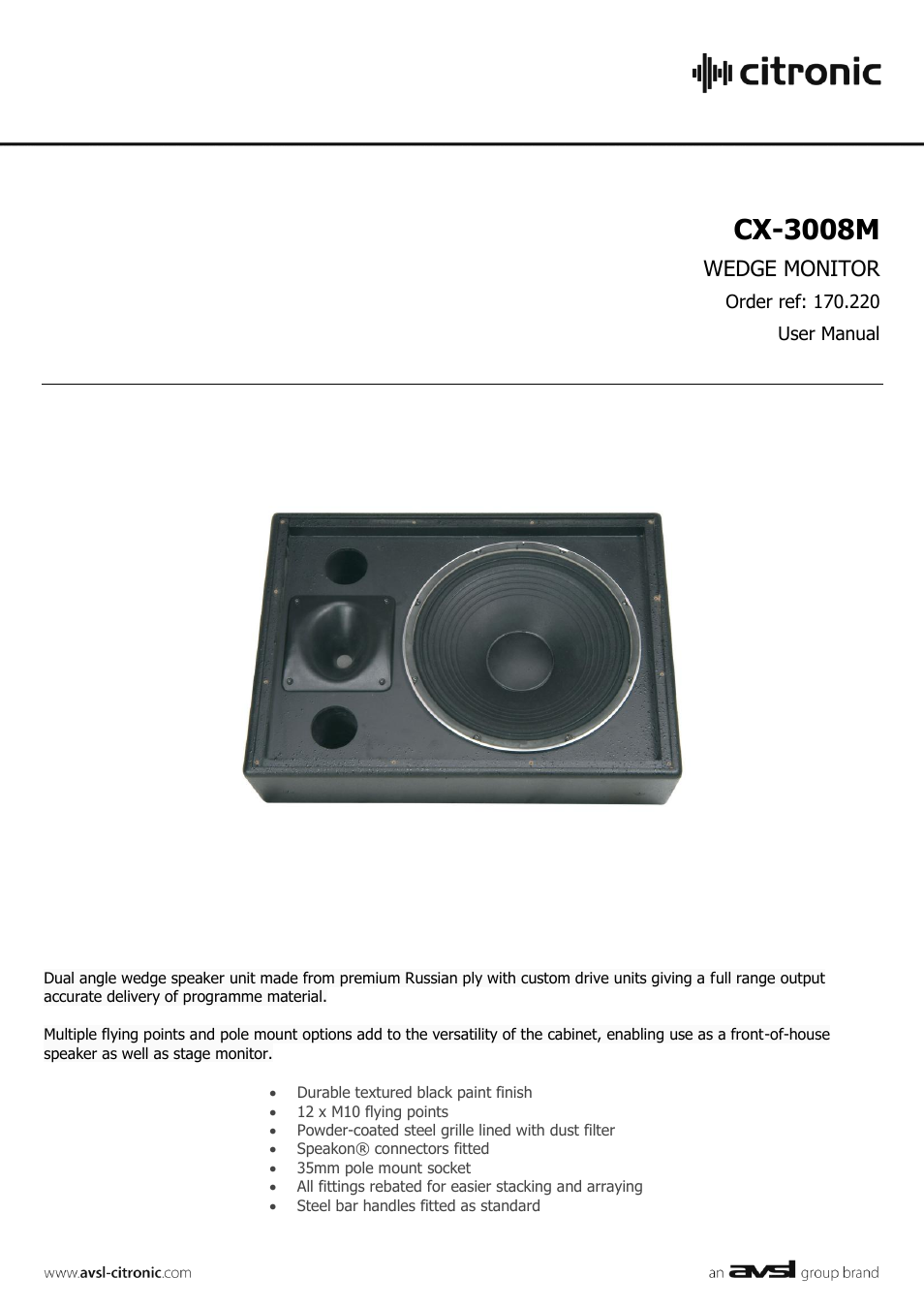 AVSL Citronic CX-3008M User Manual | 2 pages