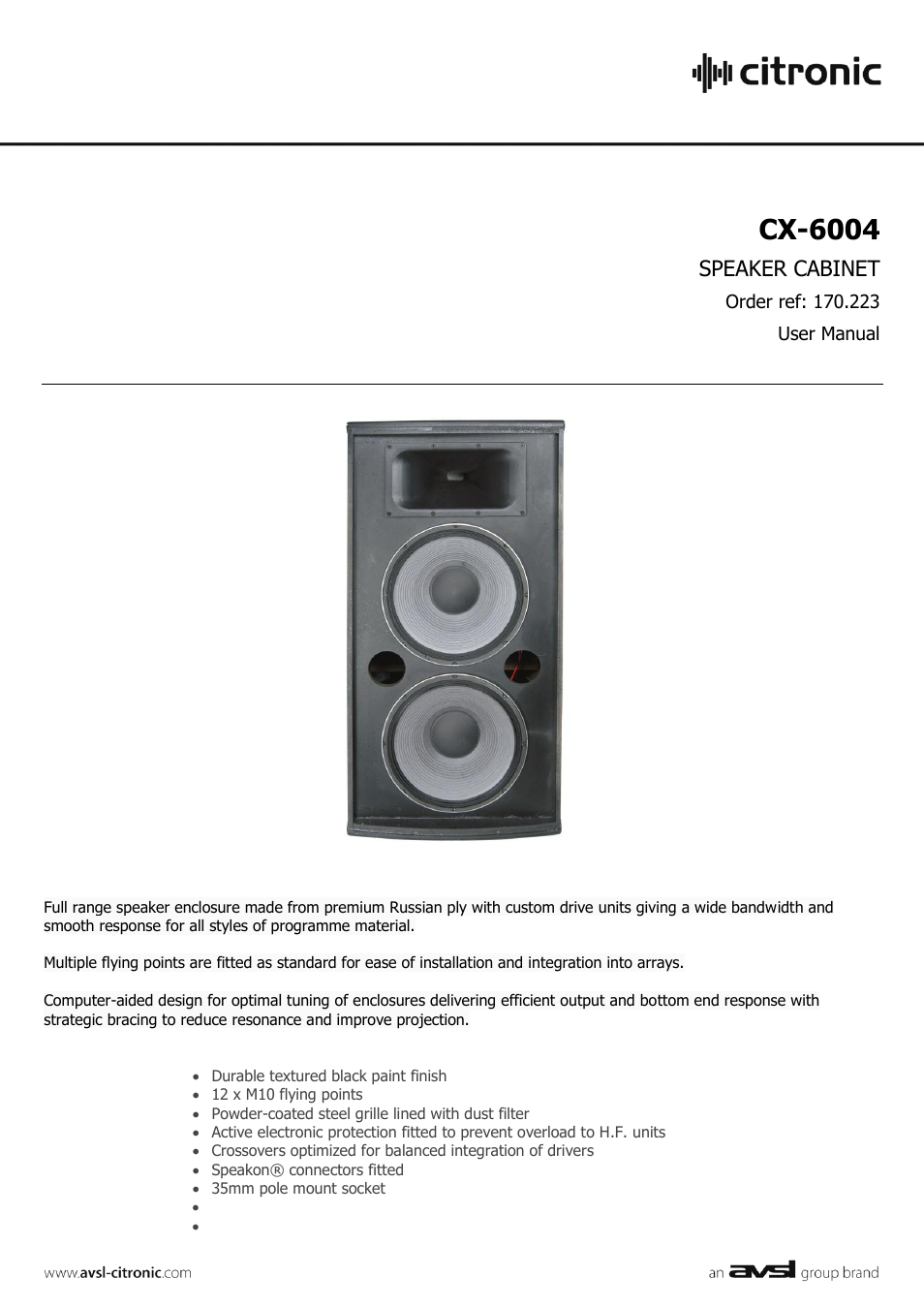 AVSL Citronic CX-6004 User Manual | 2 pages