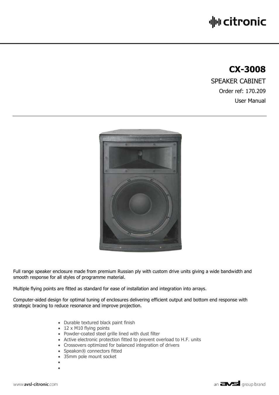 AVSL Citronic CX-3008 User Manual | 2 pages