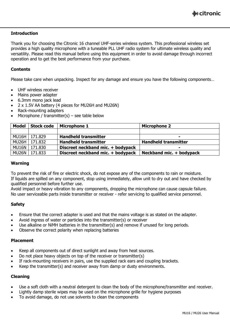 AVSL Citronic MU16 User Manual | Page 2 / 7