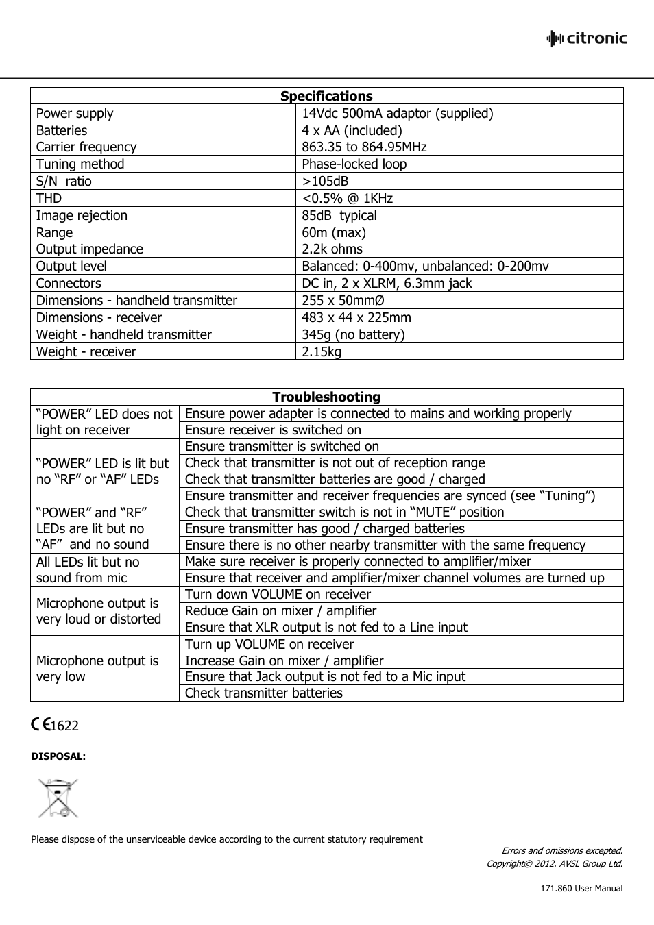 AVSL Citronic RU26H User Manual | Page 5 / 5