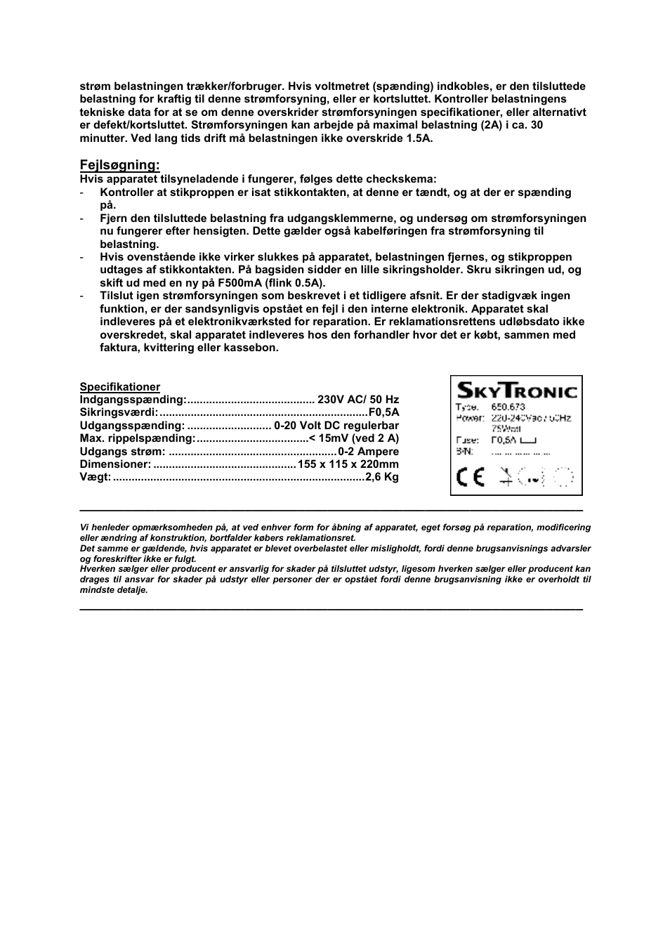 AVSL 650.673 NETVOEDING POWER SUPPLY User Manual | Page 11 / 11