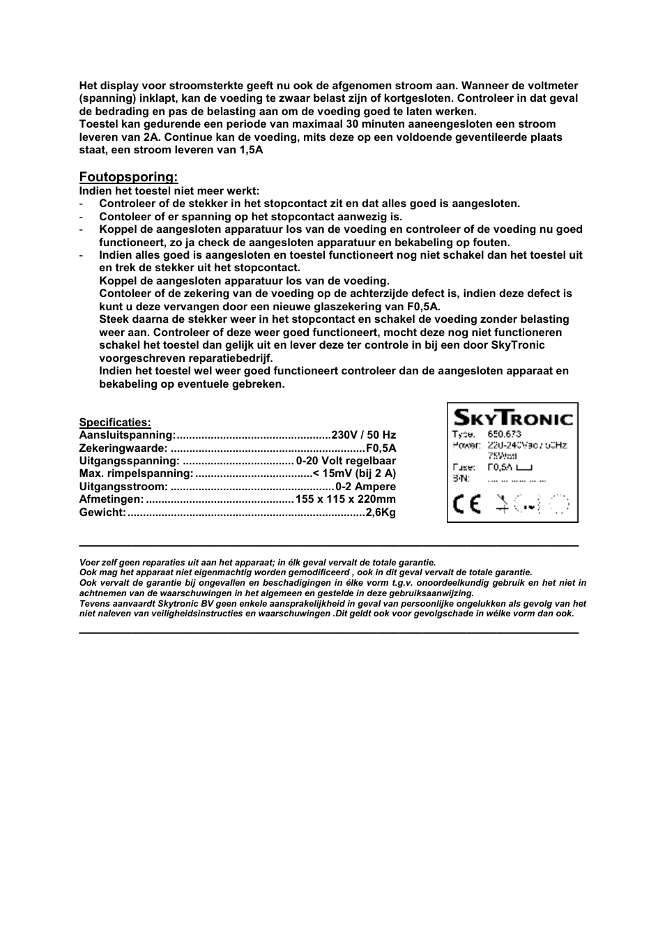 AVSL 650.673 NETVOEDING POWER SUPPLY User Manual | Page 3 / 11