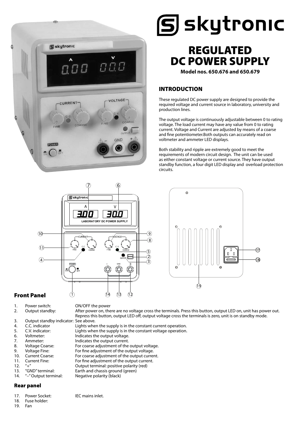 AVSL 650.676 REGULATED DC POWER SUPPLY User Manual | 2 pages