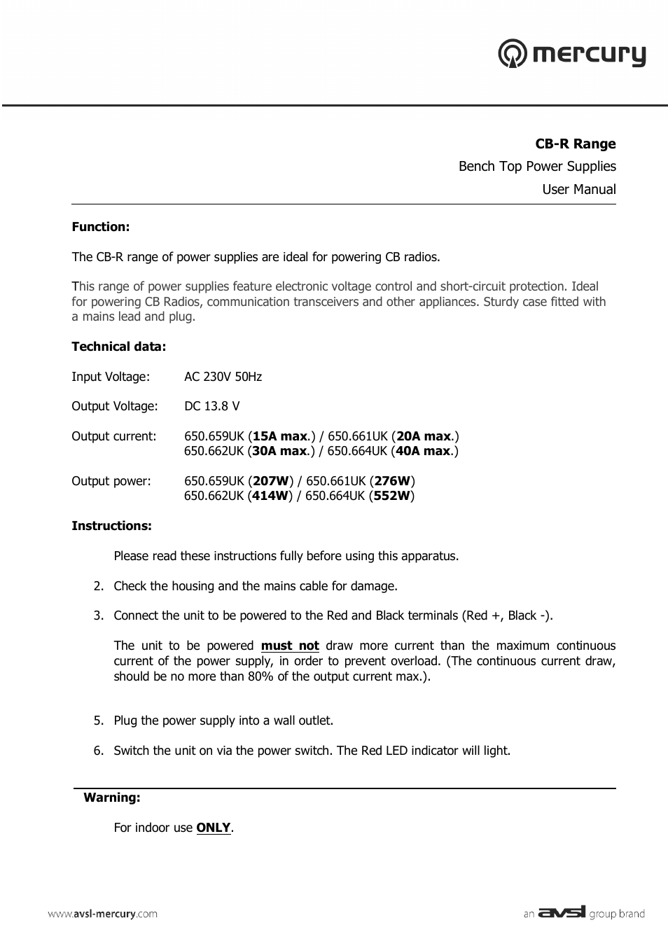 AVSL 650.659 CB-R Range User Manual | 2 pages