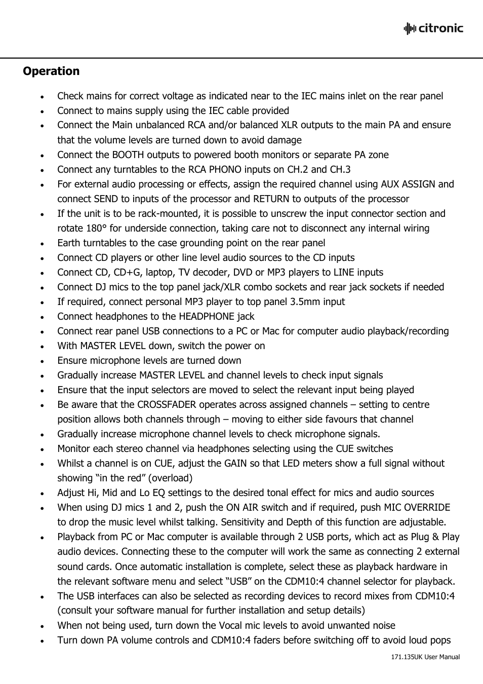 Operation | AVSL Citronic CDM10:4 User Manual | Page 6 / 7