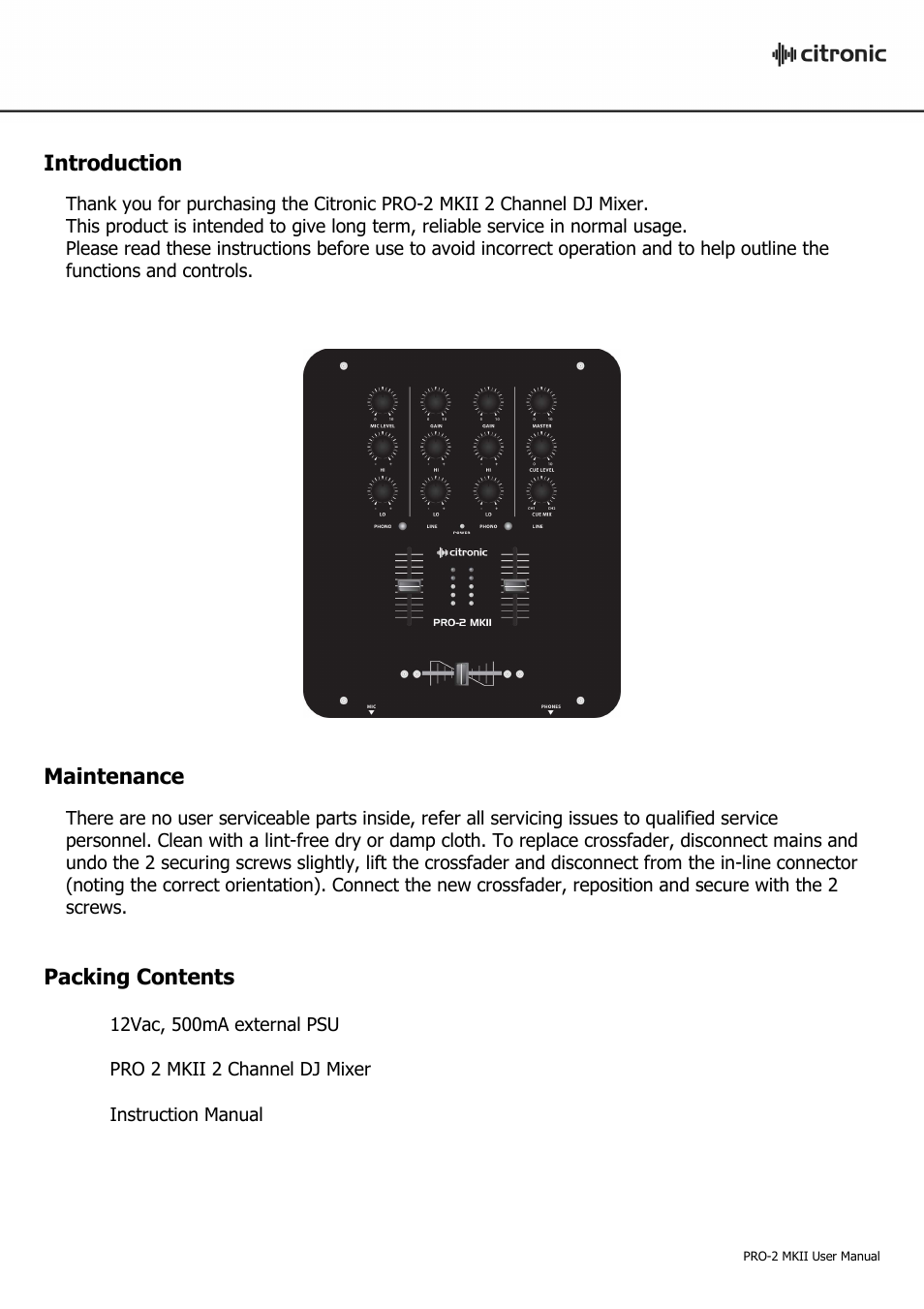 AVSL Citronic PRO-2 MKII User Manual | Page 2 / 7