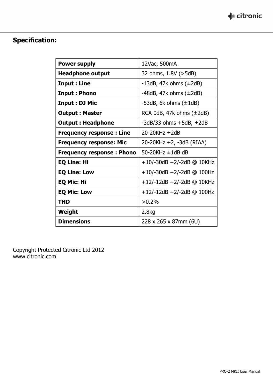 AVSL Citronic PRO-2 MKII User Manual | Page 7 / 7