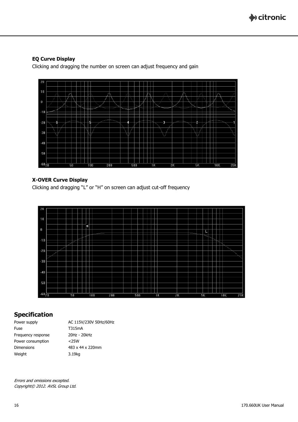 Specification | AVSL Citronic DSM2-6 User Manual | Page 16 / 16