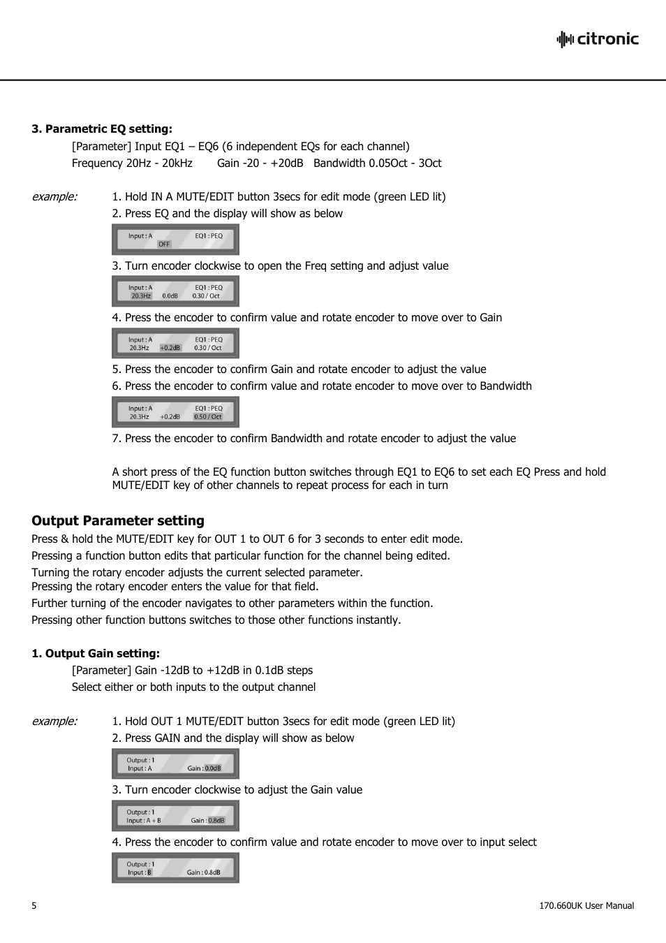 Output parameter setting | AVSL Citronic DSM2-6 User Manual | Page 5 / 16