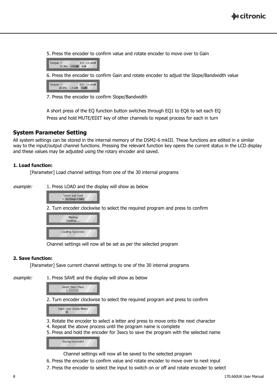 System parameter setting | AVSL Citronic DSM2-6 User Manual | Page 8 / 16