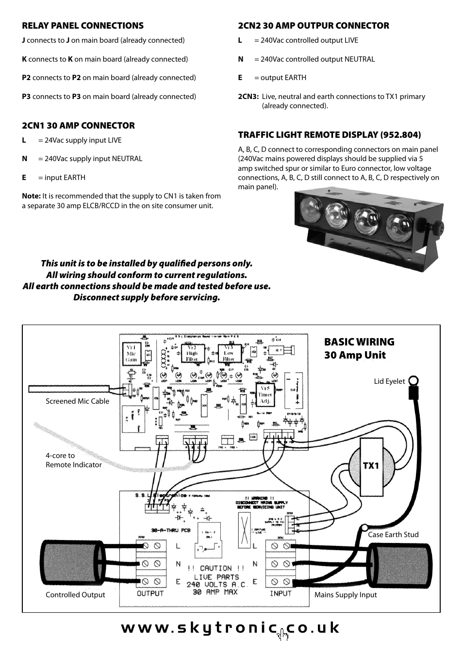 Basic wiring 30 amp unit | AVSL 952.801 NOISE POLLUTION CONTROL SYSTEM User Manual | Page 2 / 2