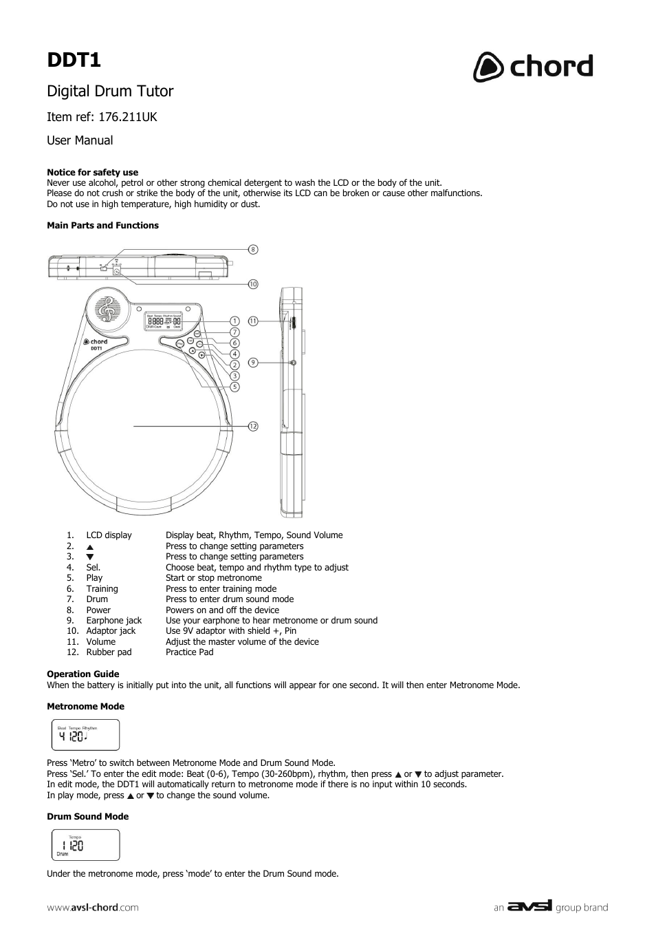 AVSL 176.211 DDT1 User Manual | 2 pages