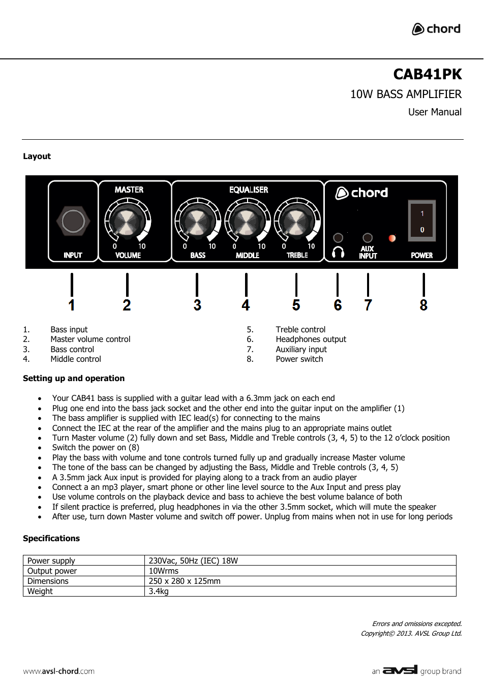 AVSL 175.250 CAB41PK User Manual | 2 pages