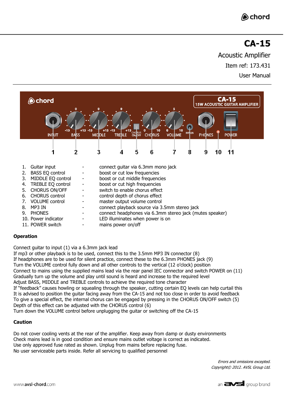 AVSL 173.431 CA-15 User Manual | 1 page