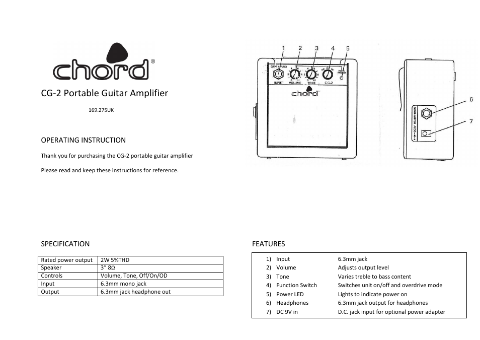 AVSL 169.275 CG-2 User Manual | 2 pages