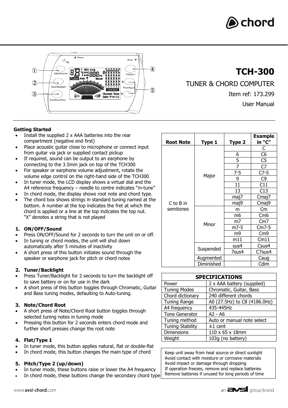 AVSL 173.299 TCH300 User Manual | 1 page