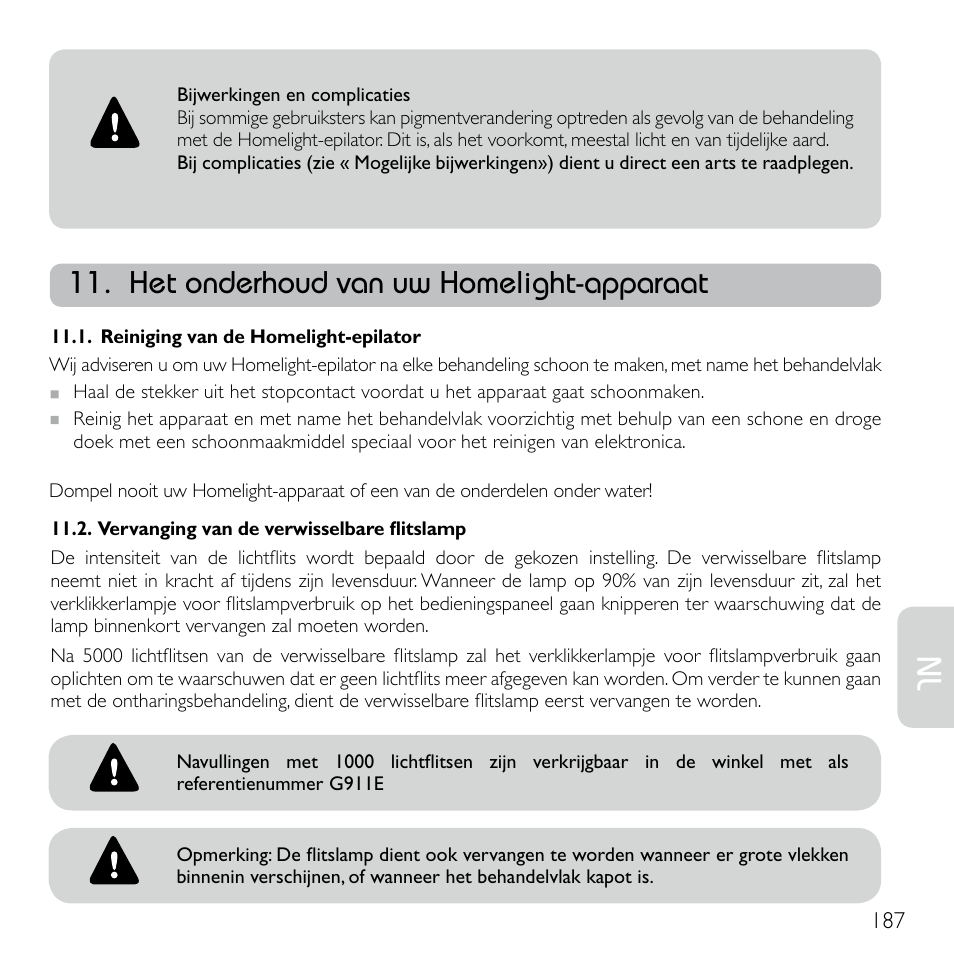 Het onderhoud van uw homelight-apparaat | Babyliss G920E Homelight Face & Body User Manual | Page 185 / 224