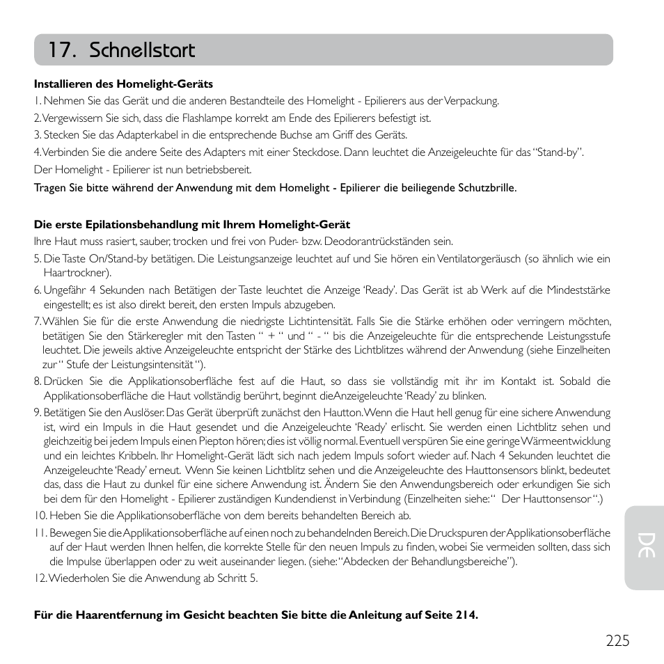 Schnellstart | Babyliss G920E Homelight Face & Body User Manual | Page 223 / 224