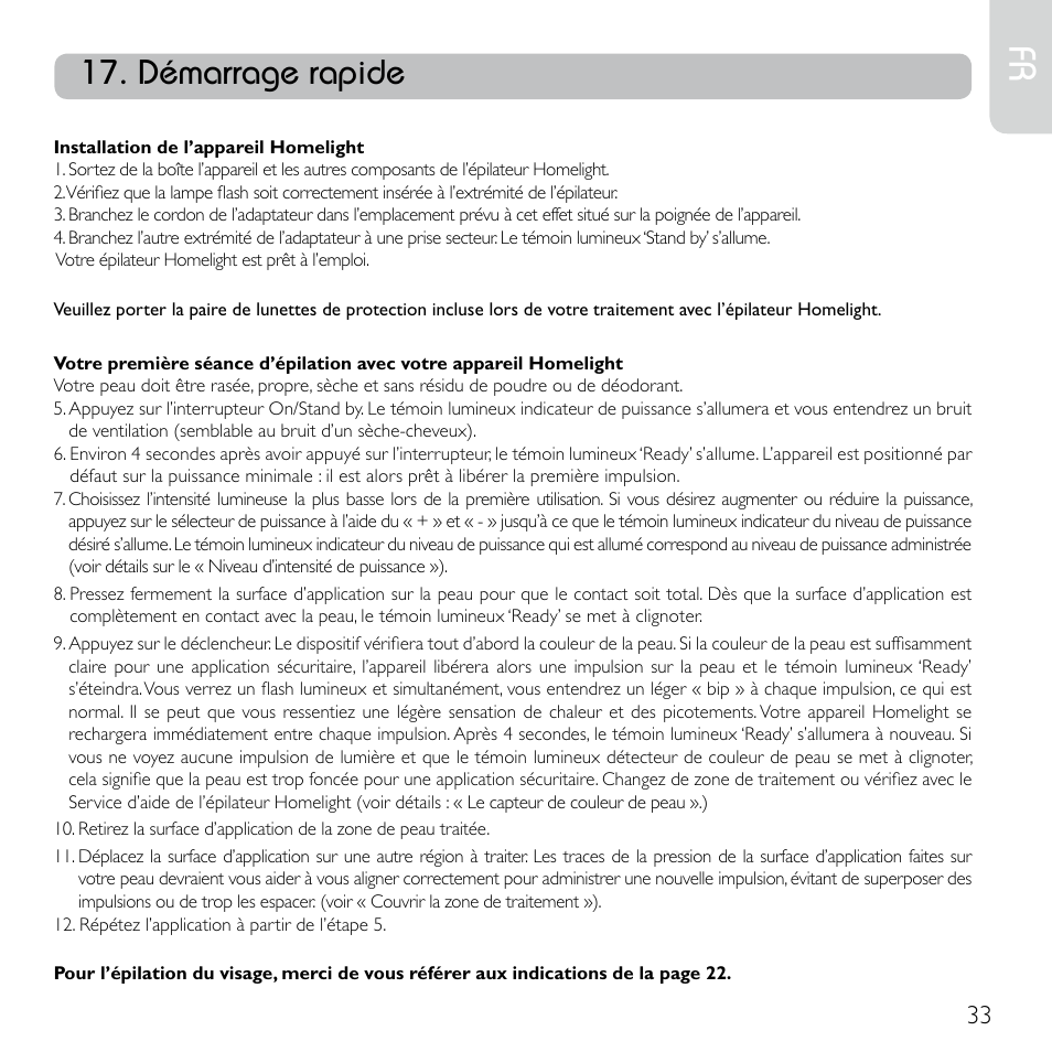 Démarrage rapide | Babyliss G920E Homelight Face & Body User Manual | Page 31 / 224