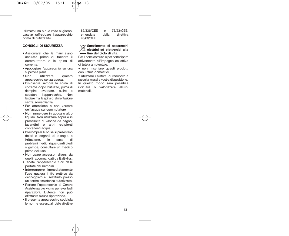 Babyliss 8046E Hydro Spa Plus User Manual | Page 13 / 40