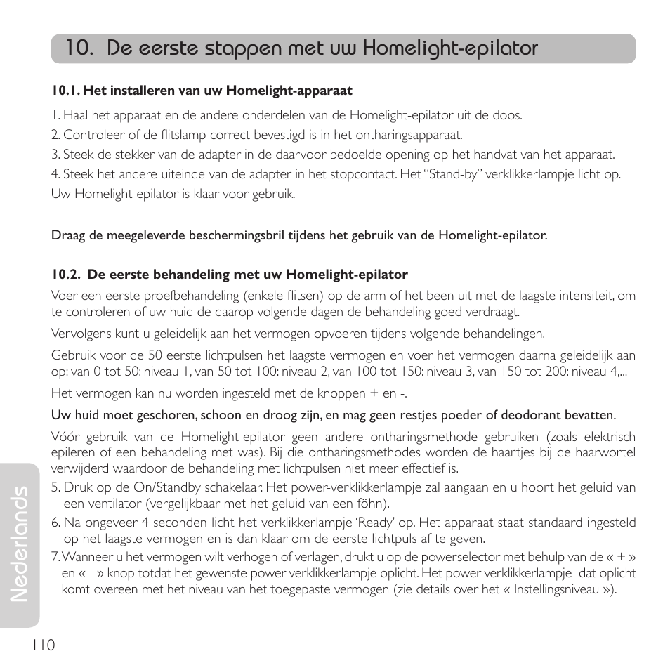 Nederlands, De eerste stappen met uw homelight-epilator | Babyliss G910E Homelight User Manual | Page 108 / 120