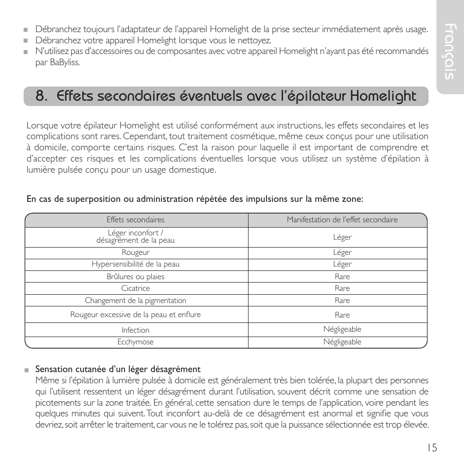 Français | Babyliss G910E Homelight User Manual | Page 13 / 120