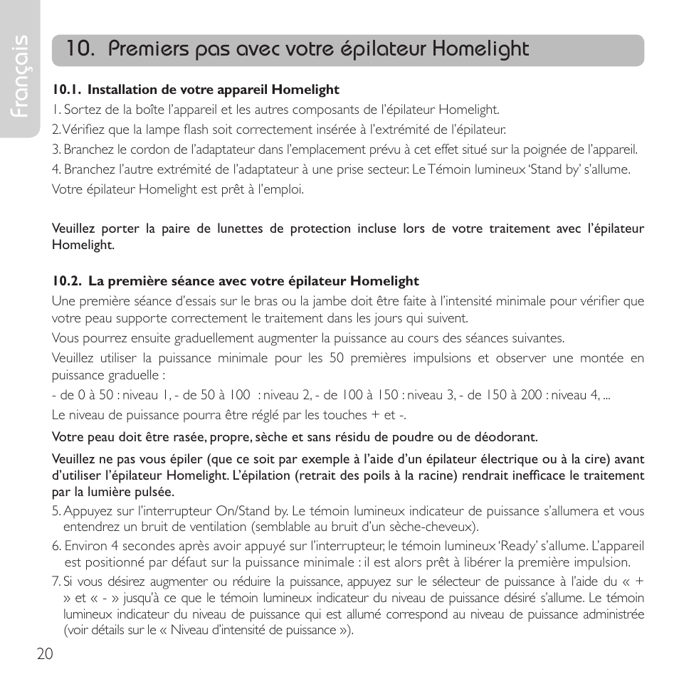 Français, Premiers pas avec votre épilateur homelight | Babyliss G910E Homelight User Manual | Page 18 / 120