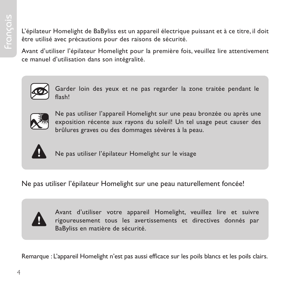 Français | Babyliss G910E Homelight User Manual | Page 2 / 120