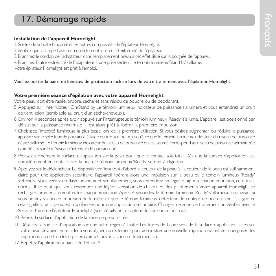 Français, Démarrage rapide | Babyliss G910E Homelight User Manual | Page 29 / 120