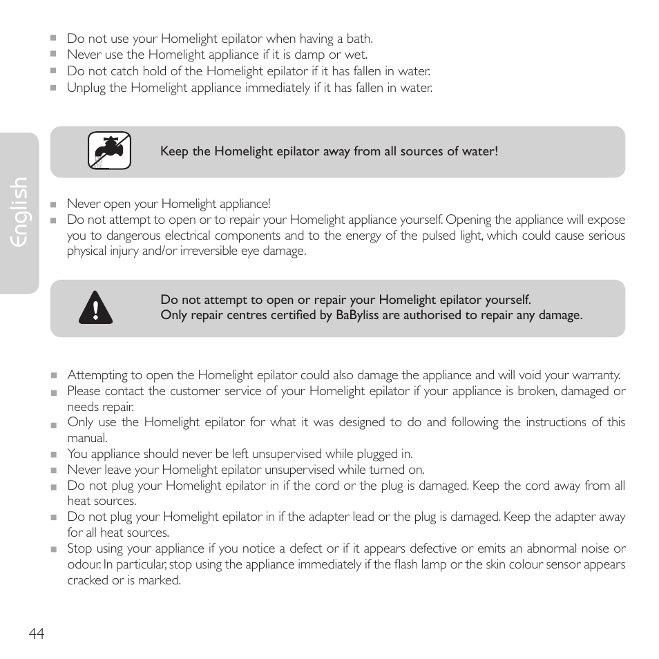 English | Babyliss G910E Homelight User Manual | Page 42 / 120