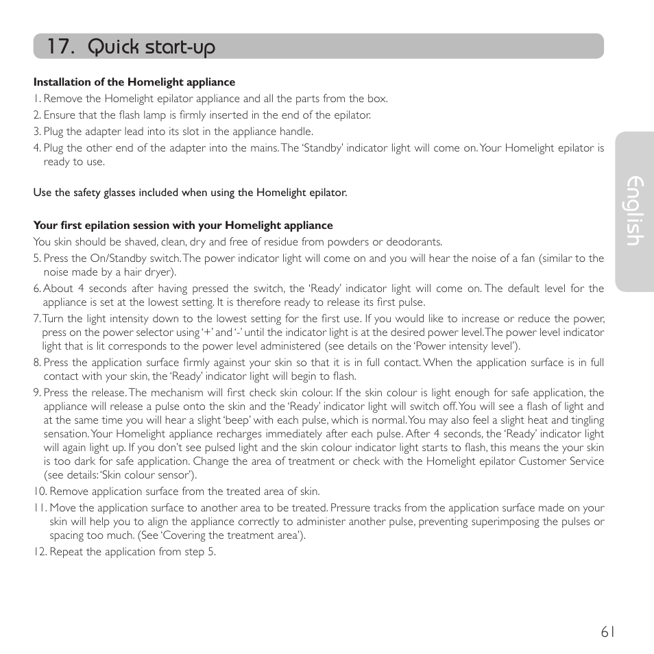 English, Quick start-up | Babyliss G910E Homelight User Manual | Page 59 / 120