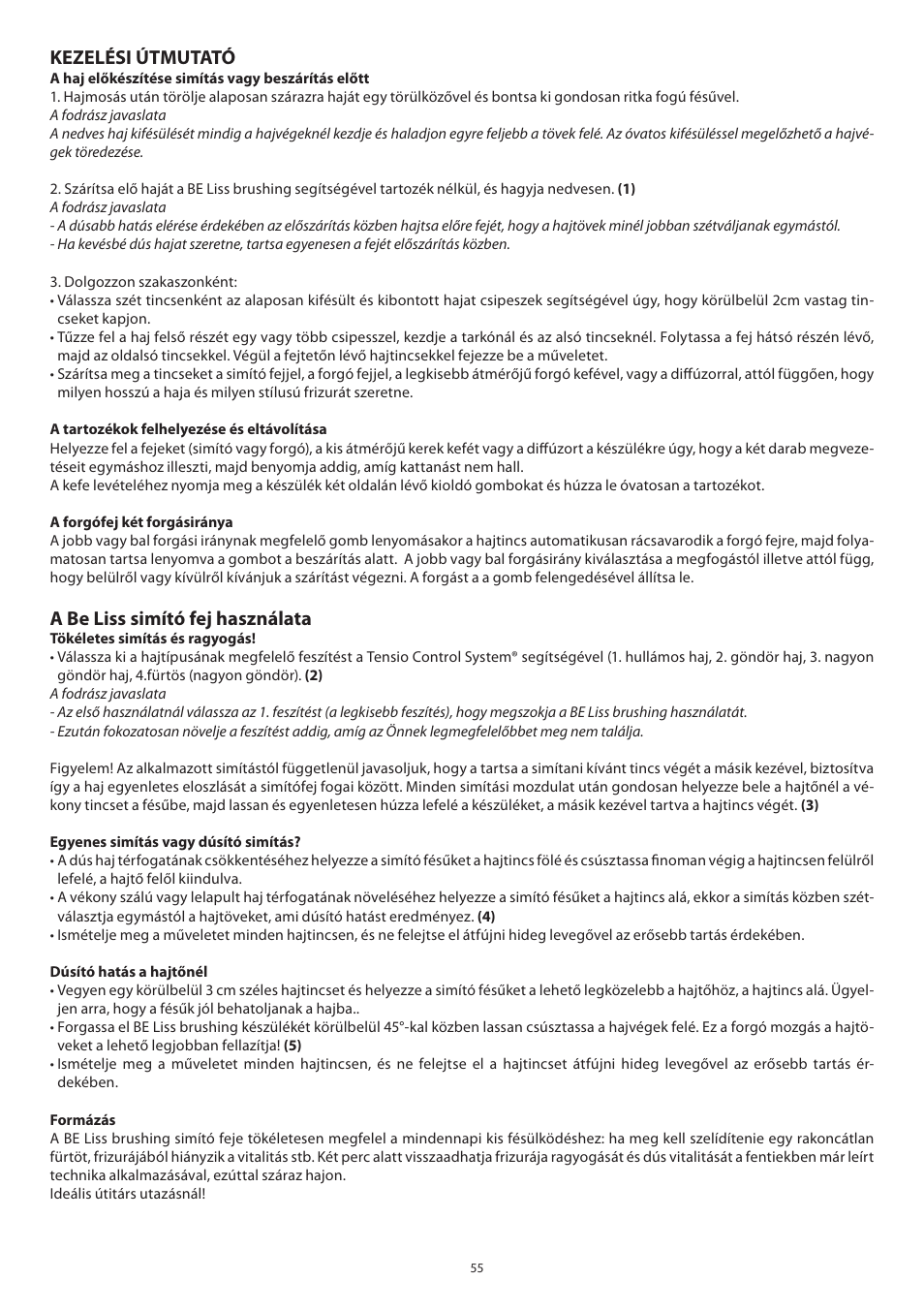 Kezelési útmutató, A be liss simító fej használata | Babyliss 2735E Beliss brushing 1000W User Manual | Page 55 / 73