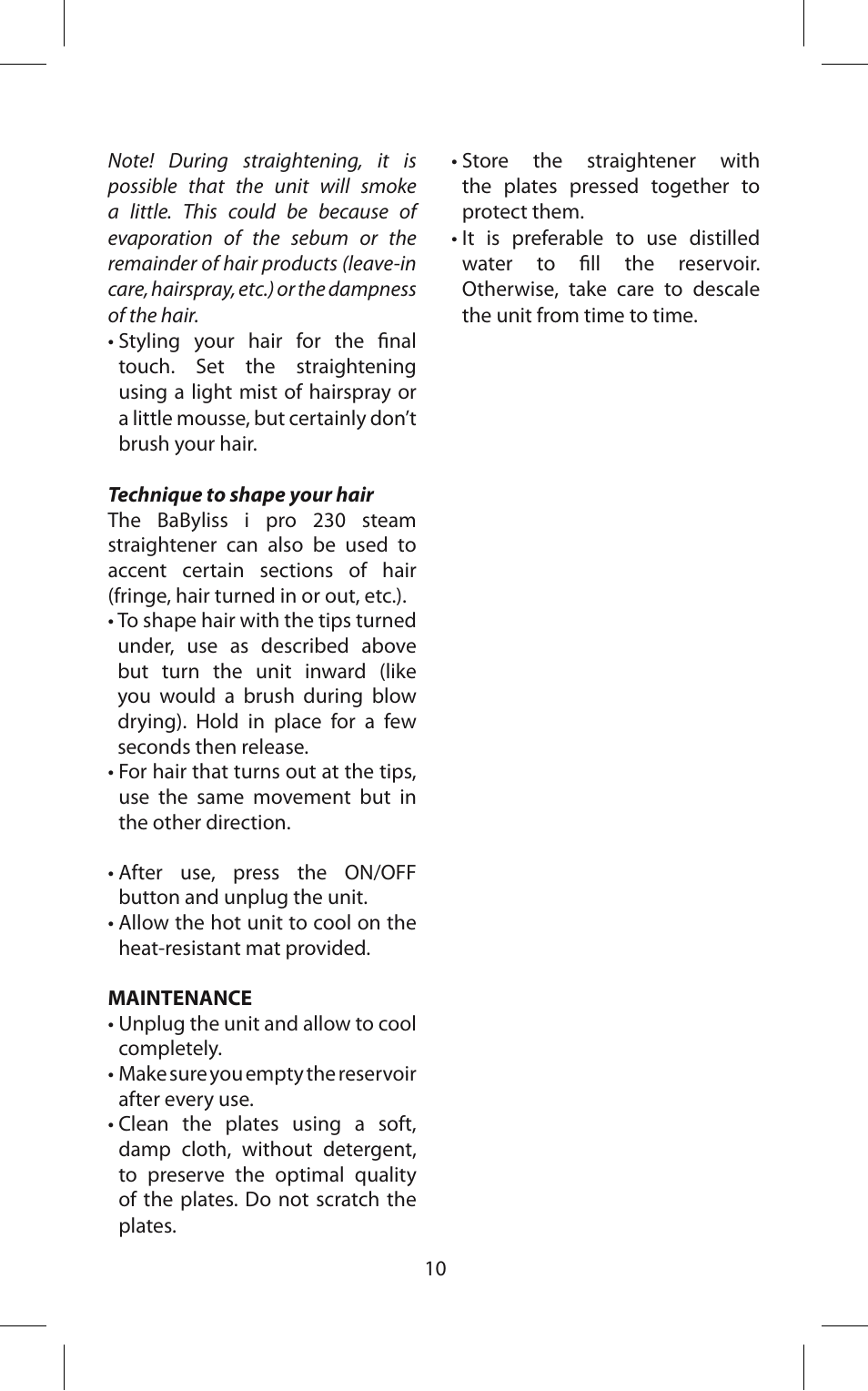 Babyliss ST95E iPro 230 Steam User Manual | Page 10 / 72