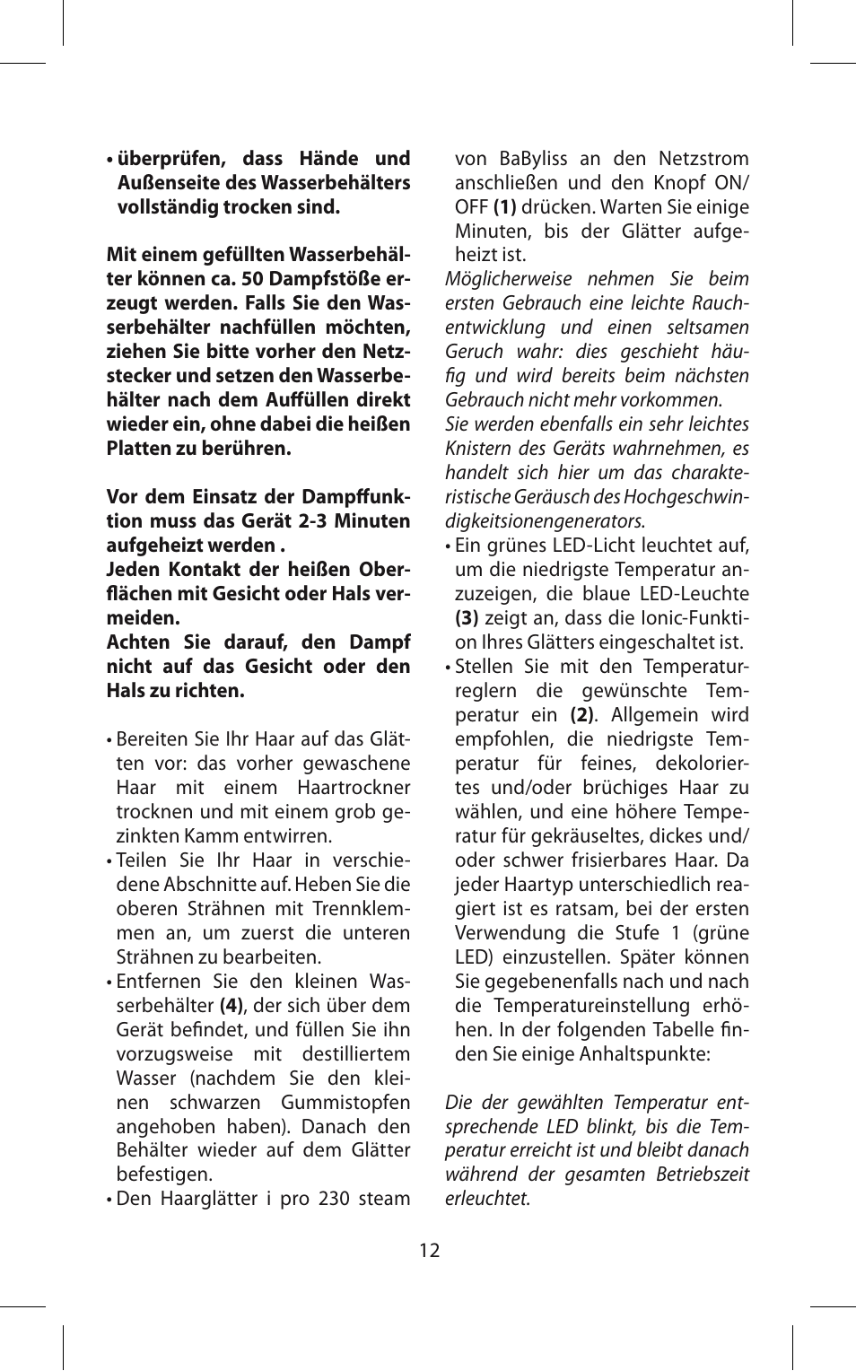 Babyliss ST95E iPro 230 Steam User Manual | Page 12 / 72