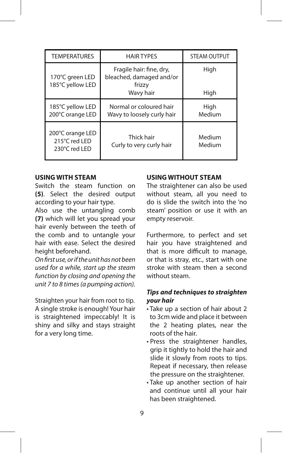 Babyliss ST95E iPro 230 Steam User Manual | Page 9 / 72