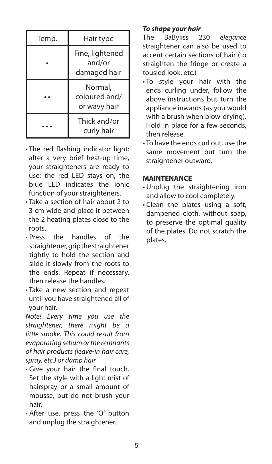 Babyliss ST100E 230 elegance User Manual | Page 5 / 35