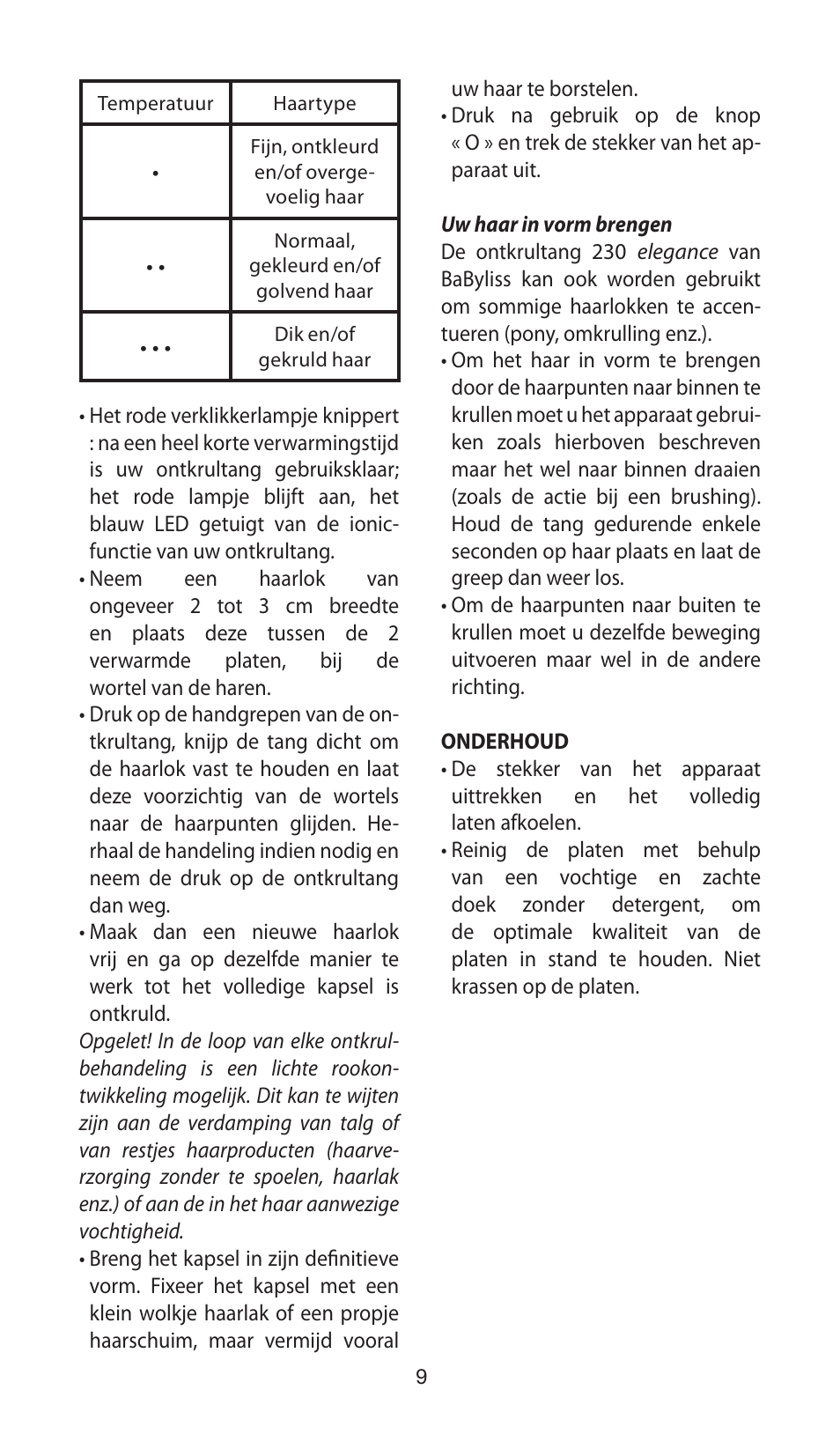 Babyliss ST100E 230 elegance User Manual | Page 9 / 35