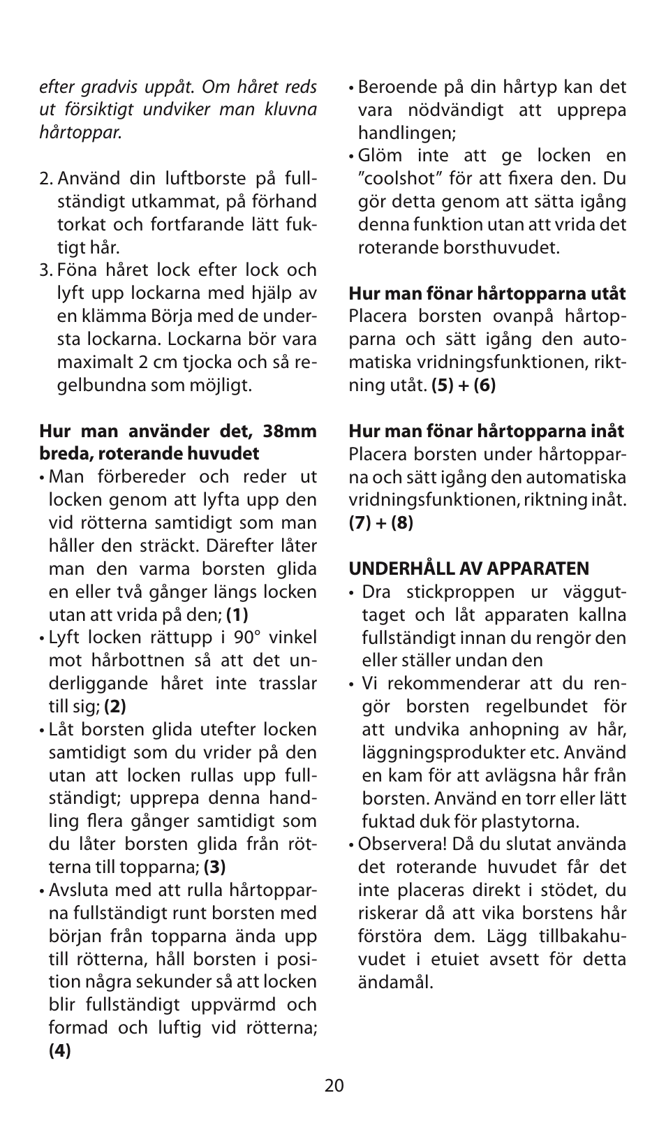 Babyliss AS130E Brushing 700 User Manual | Page 20 / 36