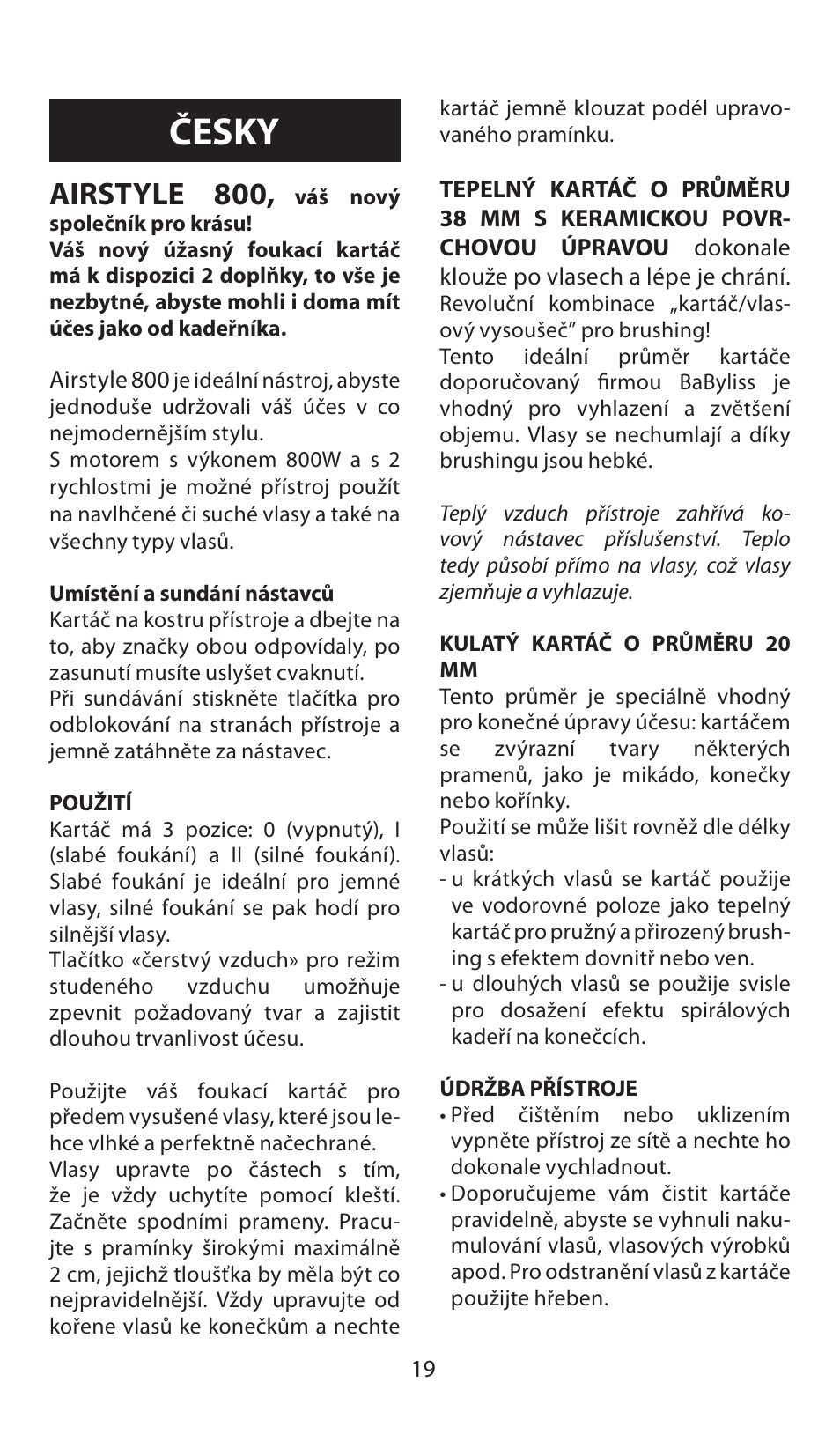 Česky, Airstyle 800 | Babyliss AS80E Airstyle 800 User Manual | Page 19 / 24