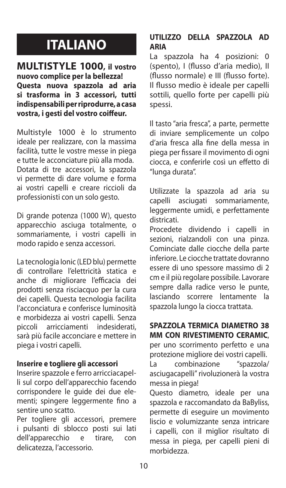 Italiano, Multistyle 1000 | Babyliss AS100E Multistyle 1000 User Manual | Page 10 / 36