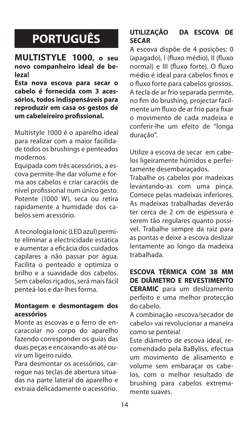 Português, Multistyle 1000 | Babyliss AS100E Multistyle 1000 User Manual | Page 14 / 36