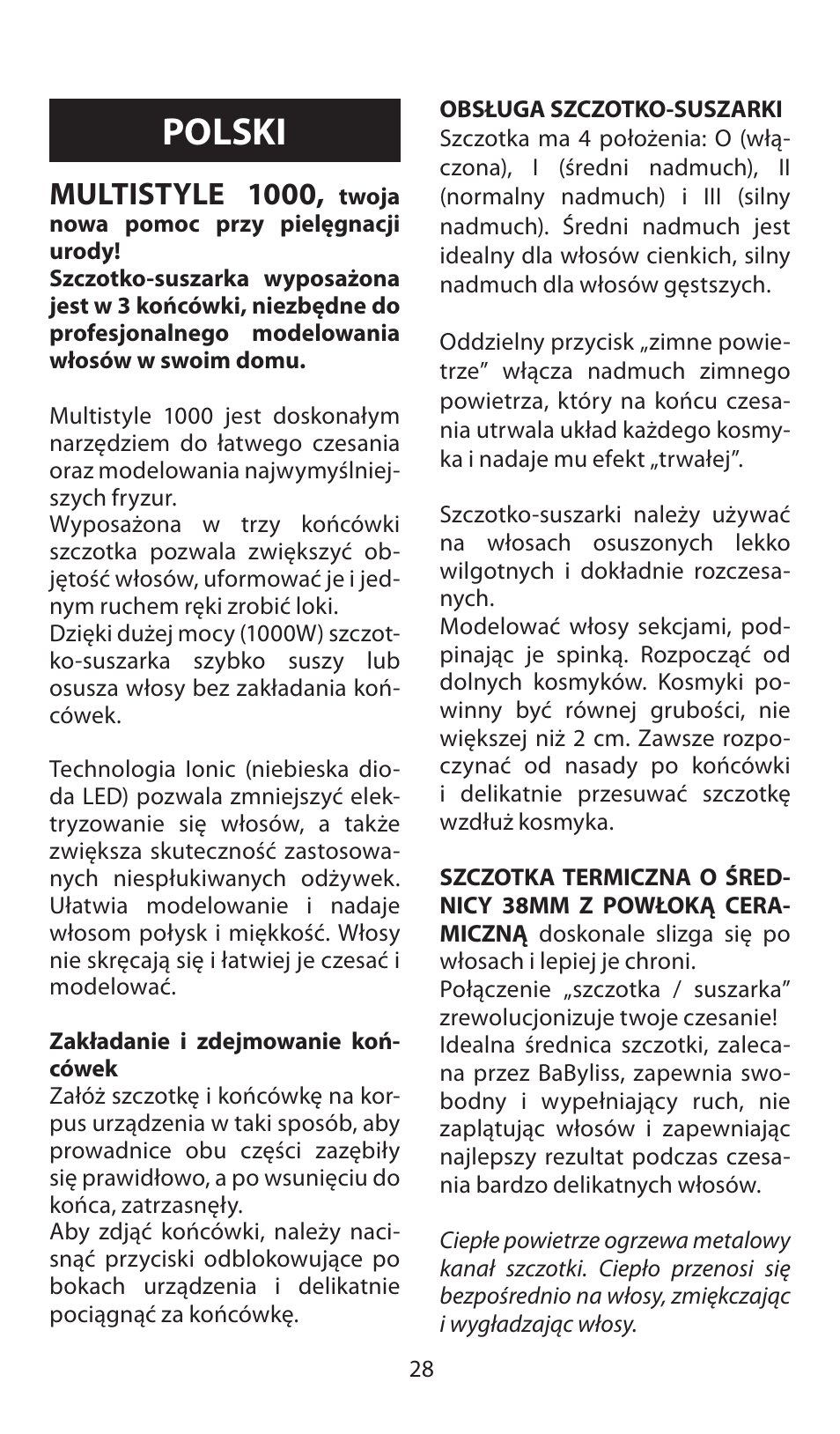 Polski, Multistyle 1000 | Babyliss AS100E Multistyle 1000 User Manual | Page 28 / 36