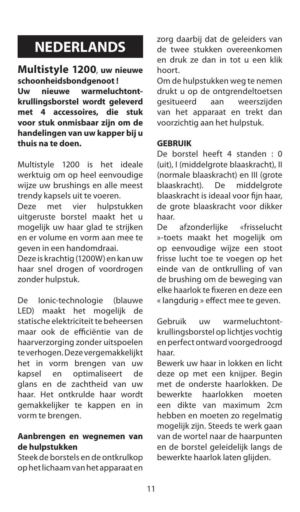 Nederlands, Multistyle 1200 | Babyliss AS120E Multistyle 1200 User Manual | Page 11 / 52