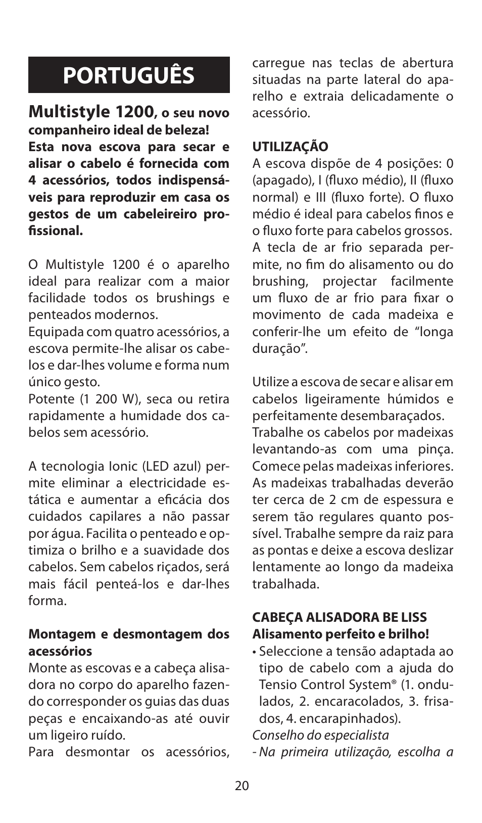 Português, Multistyle 1200 | Babyliss AS120E Multistyle 1200 User Manual | Page 20 / 52