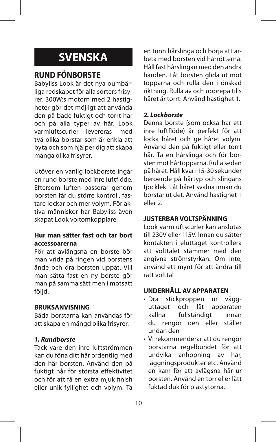 Svenska, Rund fönborste | Babyliss 667E Airstyle 300 User Manual | Page 10 / 20