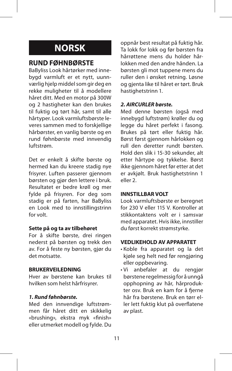 Norsk, Rund føhnbørste | Babyliss 667E Airstyle 300 User Manual | Page 11 / 20