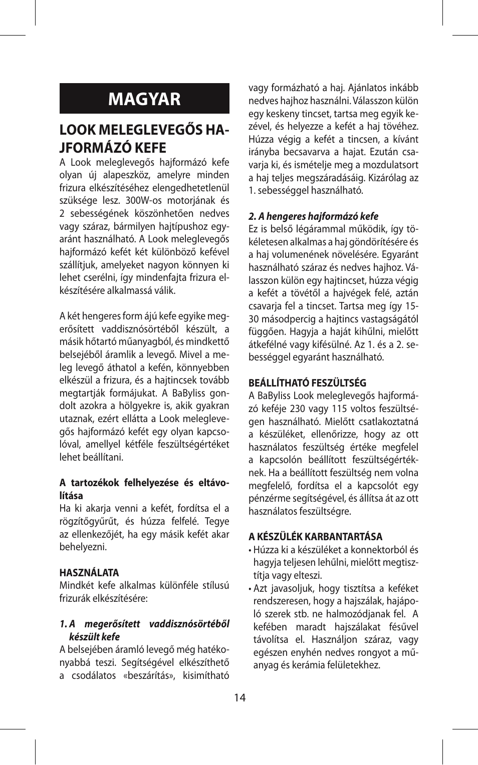 Magyar, Look meleglevegős ha- jformázó kefe | Babyliss 667E Airstyle 300 User Manual | Page 14 / 20